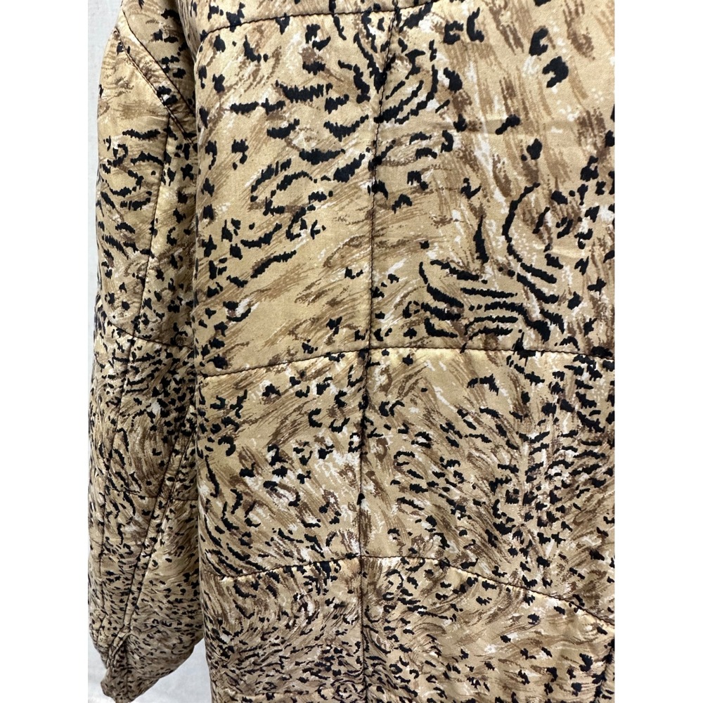 Clio Vintage 90s Quilted Jacket Medium Tan Vintage Animal Print Silk Puffer Coat - Picture 16 of 16